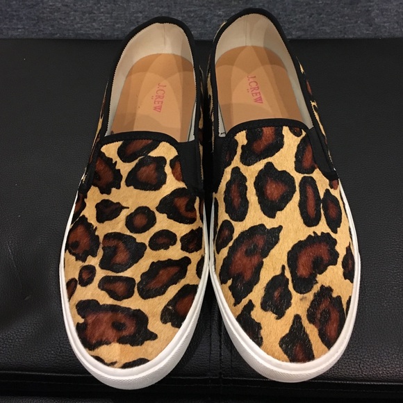 J Crew faux crow fur slip on's in cheetah print