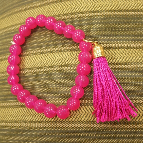 Transparent Magenta Beads with Hanging Tassle