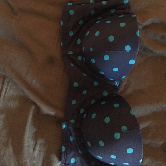 navy and blue polka dot bandeau swim top