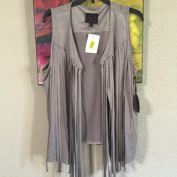 Tan faux suede lightweight fringe vest