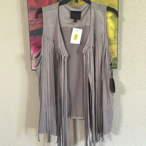 Tan faux suede lightweight fringe vest