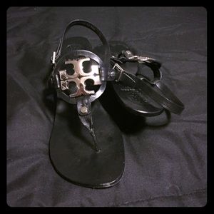 Black Tory Burch kitten heel sandal