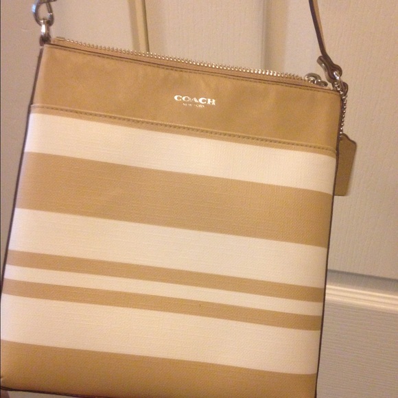 Nude/tan and White Striped  Coach Cross body bag