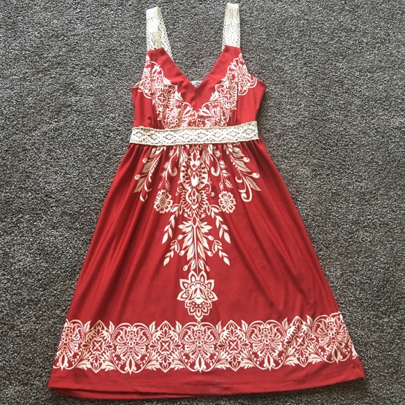 NWOT Maurice's crochet trim, scarf print sundress
