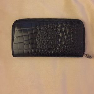 Tory Burch patent black faux crocodile wallet