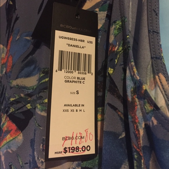 BCBGMaxazria 'Daniella' Blue Print Dress - Picture 3 of 4