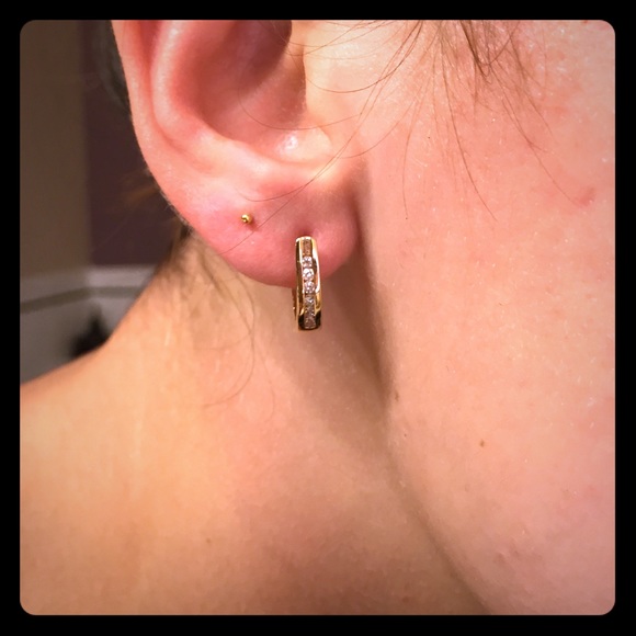 Gold and diamond drop hoop earrings