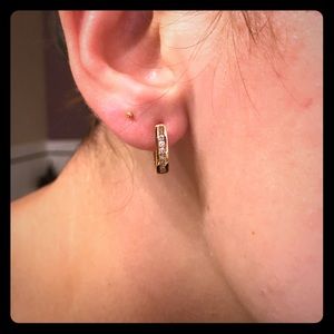 Gold and diamond drop hoop earrings