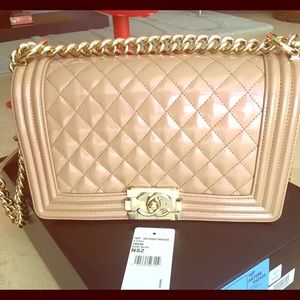 Authentic Chanel Medium Boy bag Beige