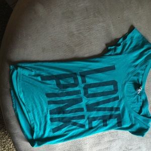 Pink short sleeve teal shirt