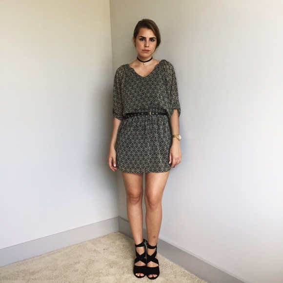 Express Black Print Dress w/ Black Belt