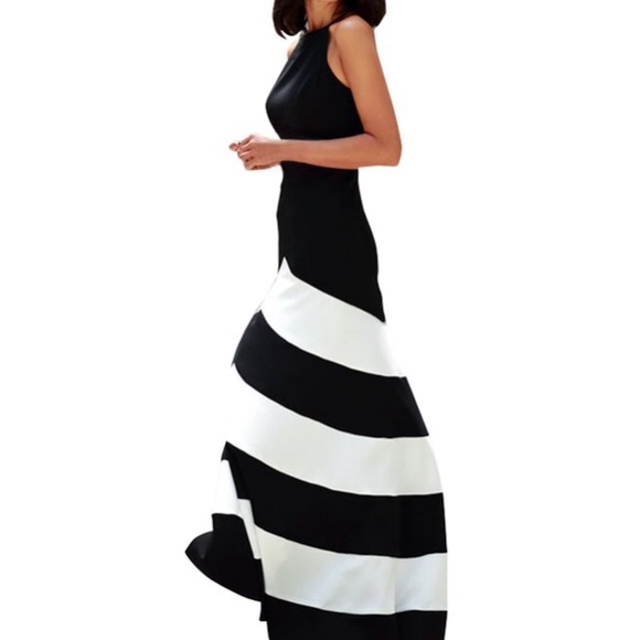 🆕Women's Classy Halter Black White Maxi Dresses - Picture 2 of 4