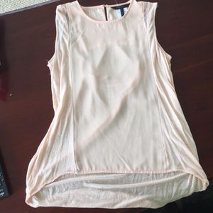 Bcbg peach tank with draped back and mesh detail