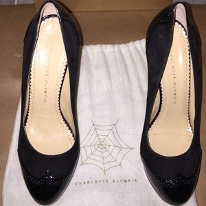 Charlotte Olympia black platform dolly heels