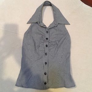 Ashley black & white collared halter top