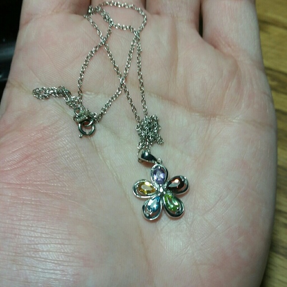 LORENZO 925 Sterling Silver & 18k White Gold Genuine Multicolor Stones Necklace - Picture 3 of 7