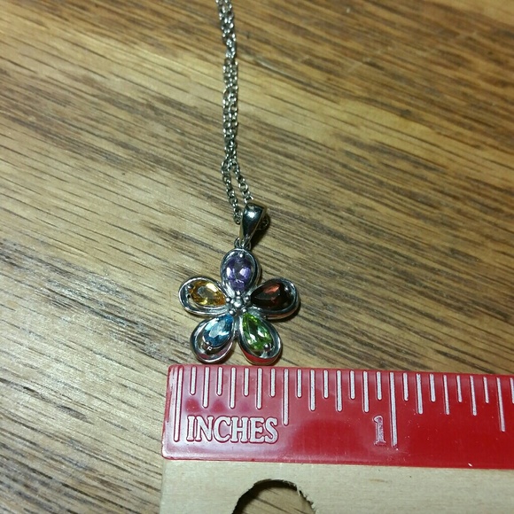 LORENZO 925 Sterling Silver & 18k White Gold Genuine Multicolor Stones Necklace - Picture 5 of 7