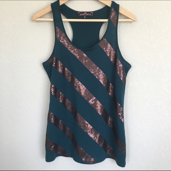 Teal & Copper Sequin Racerback Tank Top