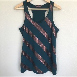 Teal & Copper Sequin Racerback Tank Top
