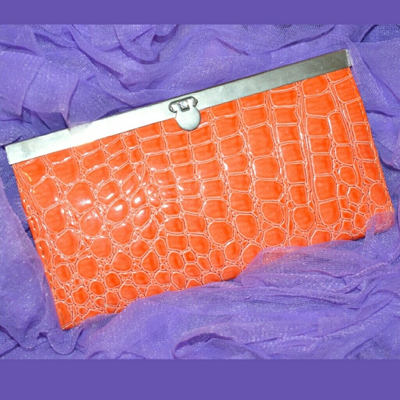 Orange Alligator Clutch Purse Wallet