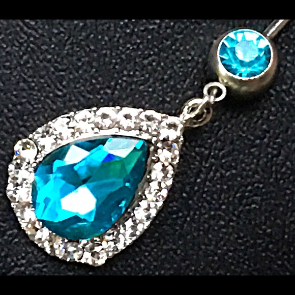 BLUE CRYSTAL WATER DROP BELLY RING - Picture 3 of 4
