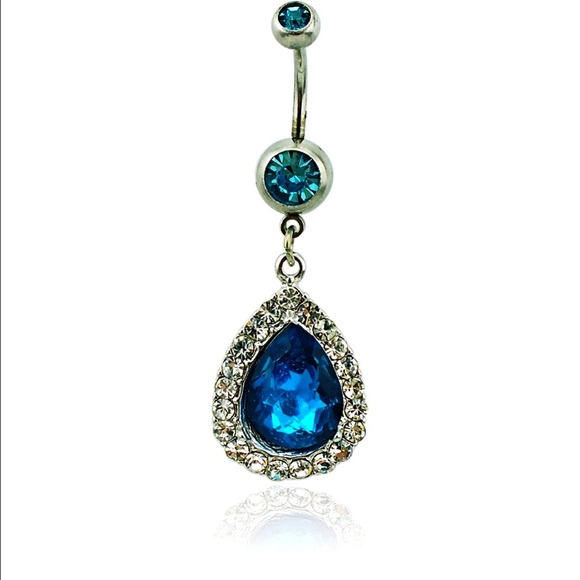 BLUE CRYSTAL WATER DROP BELLY RING - Picture 2 of 4