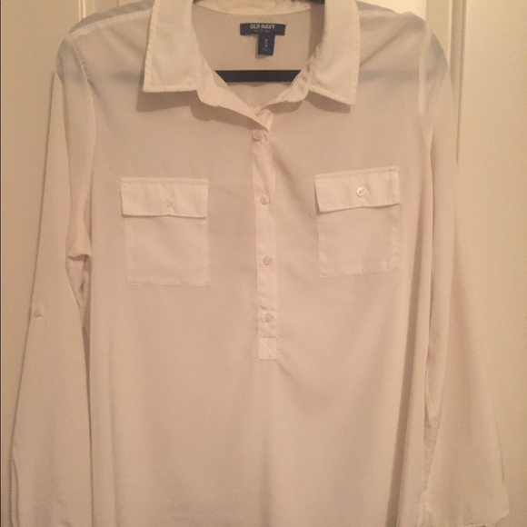 Old Navy silk half button top white M