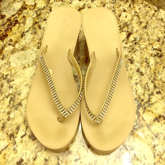 Aldo Rhinestone-Studded Flips Flops