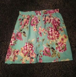 Blue floral skirt with button up front