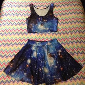 Blue galaxy crop top and skirt
