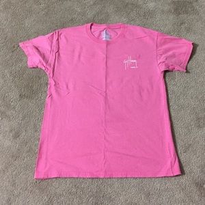 pink guy Harvey shirt