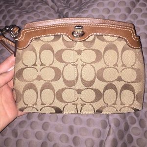 Coach khaki/brown wristlet