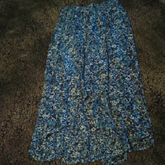 Floral high low blue skirt