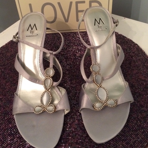 Never Worn! Blue Heels With Opal/Rhinestone Strap.