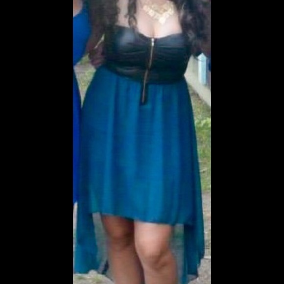 Strapless colorblocked blue & black high low dress - Picture 1 of 3