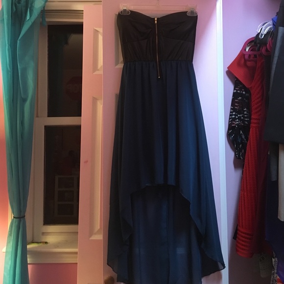 Strapless colorblocked blue & black high low dress - Picture 2 of 3