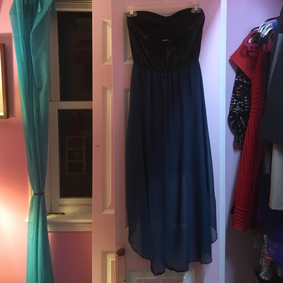 Strapless colorblocked blue & black high low dress - Picture 3 of 3