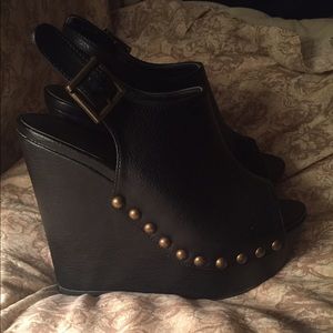 Black pleather wedges with gold studs