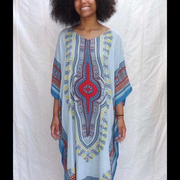 Long Dashiki print dress. 100% Rayon. FIRM