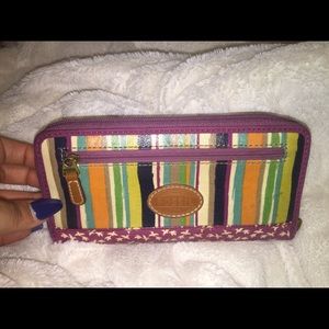 Fossil Zip Around Multicolored Stripe Wallet