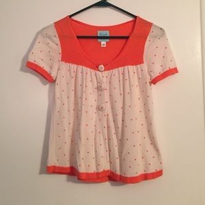 White and orange polka dot top