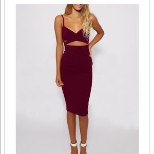 Burgundy strap cut out dress