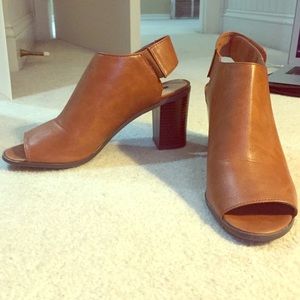 Brown peep-toe booties