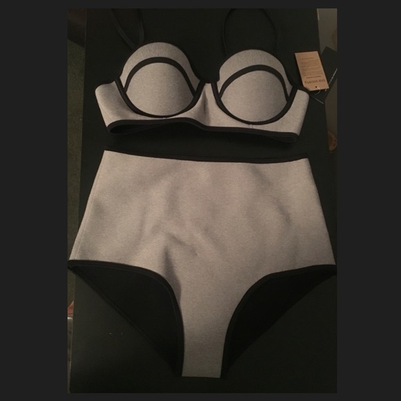 Gray Neoprene High Waisted Bikini Large