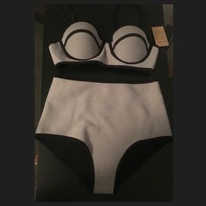 Gray Neoprene High Waisted Bikini Large