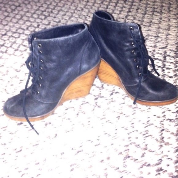 Leather and wood booties