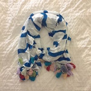 Anthropologie Blue & White Striped Tassel Scarf