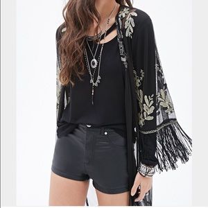 ✨ Black and Gold Embroidery Kimono with Fringe ✨