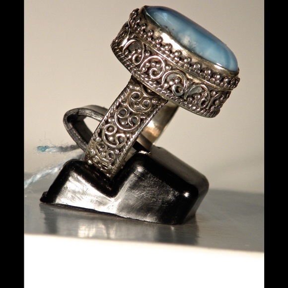 925 Sterling Silver Dominican Larimar Ring - Picture 2 of 5