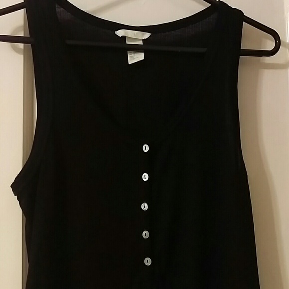 H & M basic black semi sheer tank with buttons - Picture 2 of 2